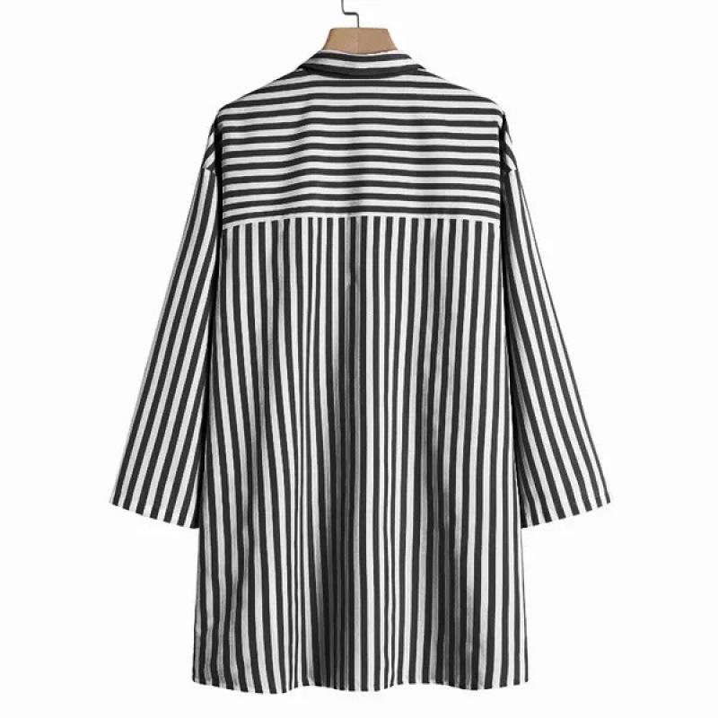 Frauen Drehen Unten Kragen Langarm Bluse Tops Frühling Sommer Lose Beiläufige Streifen Shirts