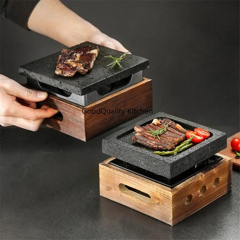 Volcanic Rock Barbecue Plate Japanese Barbecue Stove Beef Steak Plate High Temperature Stone Grill Plate Stone Baking Tray