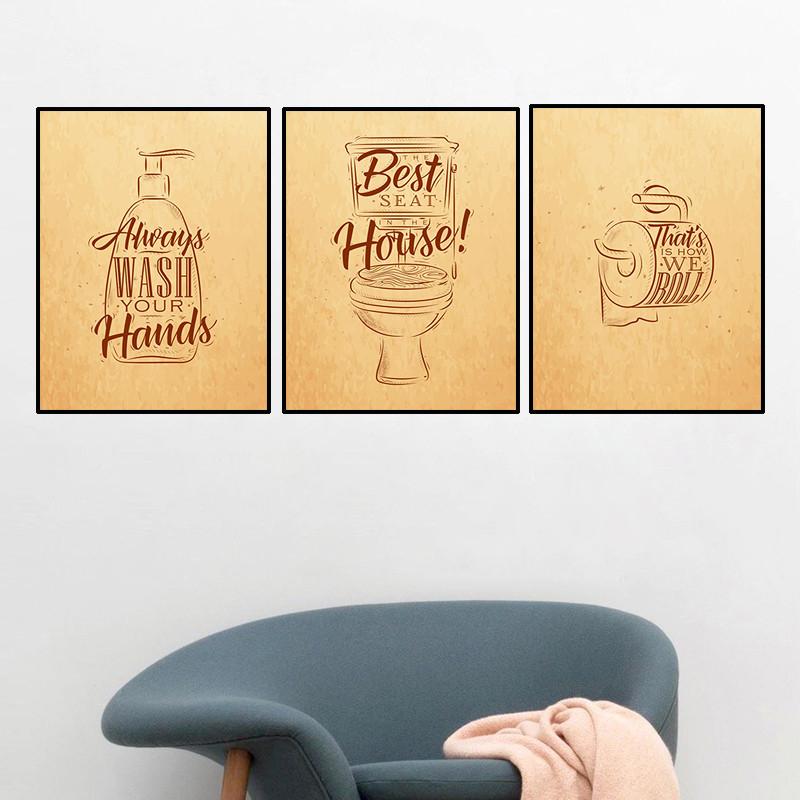 Zitat Bild Toilette Badezimmer Wanddekoration Leinwand Malerei Pinsel Leinwand Kunst Poster Mode Schwarz Weiß Waschraum Drucke HD2893