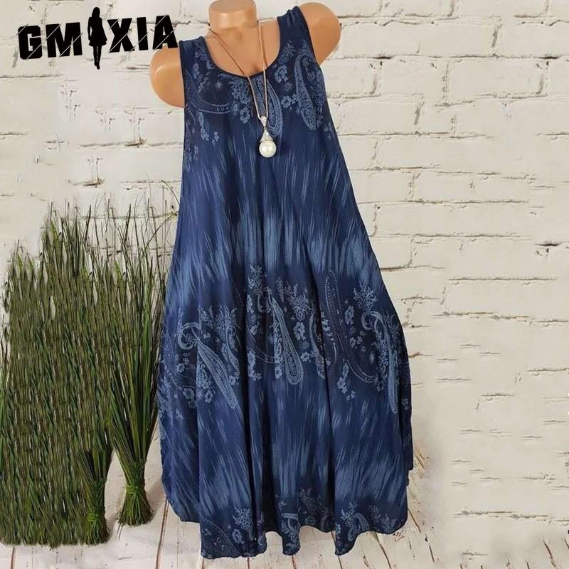 

GMXIA Женское летнее платье без рукавов с цветочным принтом и круглым вырезом XXXL темно-синий