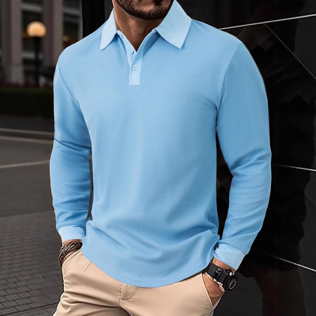 Plain-coloured men’s polo shirt with a turn-down collar and long sleeves