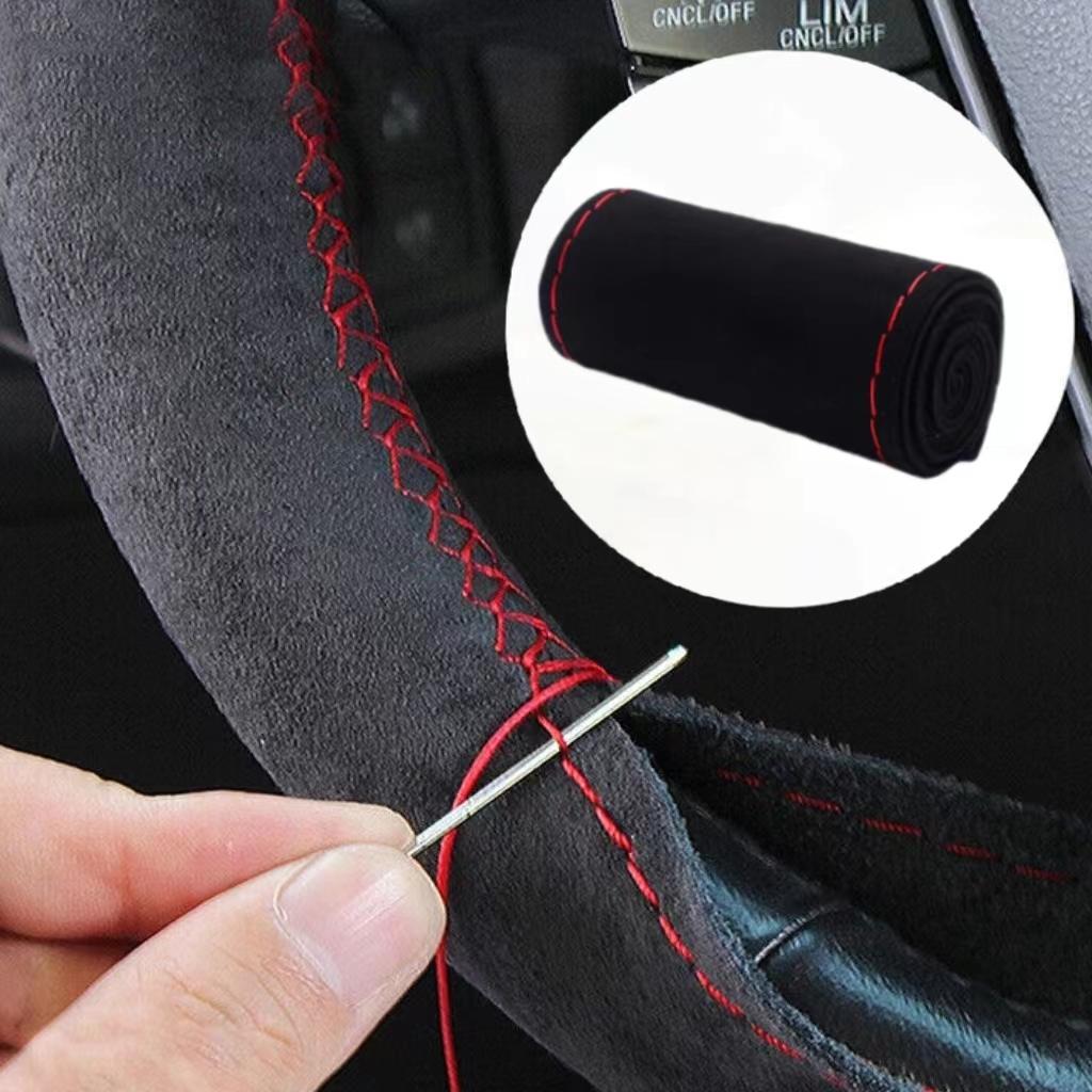 38cm Suede DIY Steering Wheel Cover Genuine Leather Braided Car Steering Wheel Pad Liner Protection Cover Anti Slip Interior