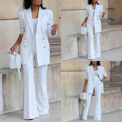 Women's Autumn And Winter Fashion Solid Color Casual Long Sleeve Jacket Two Piece Set