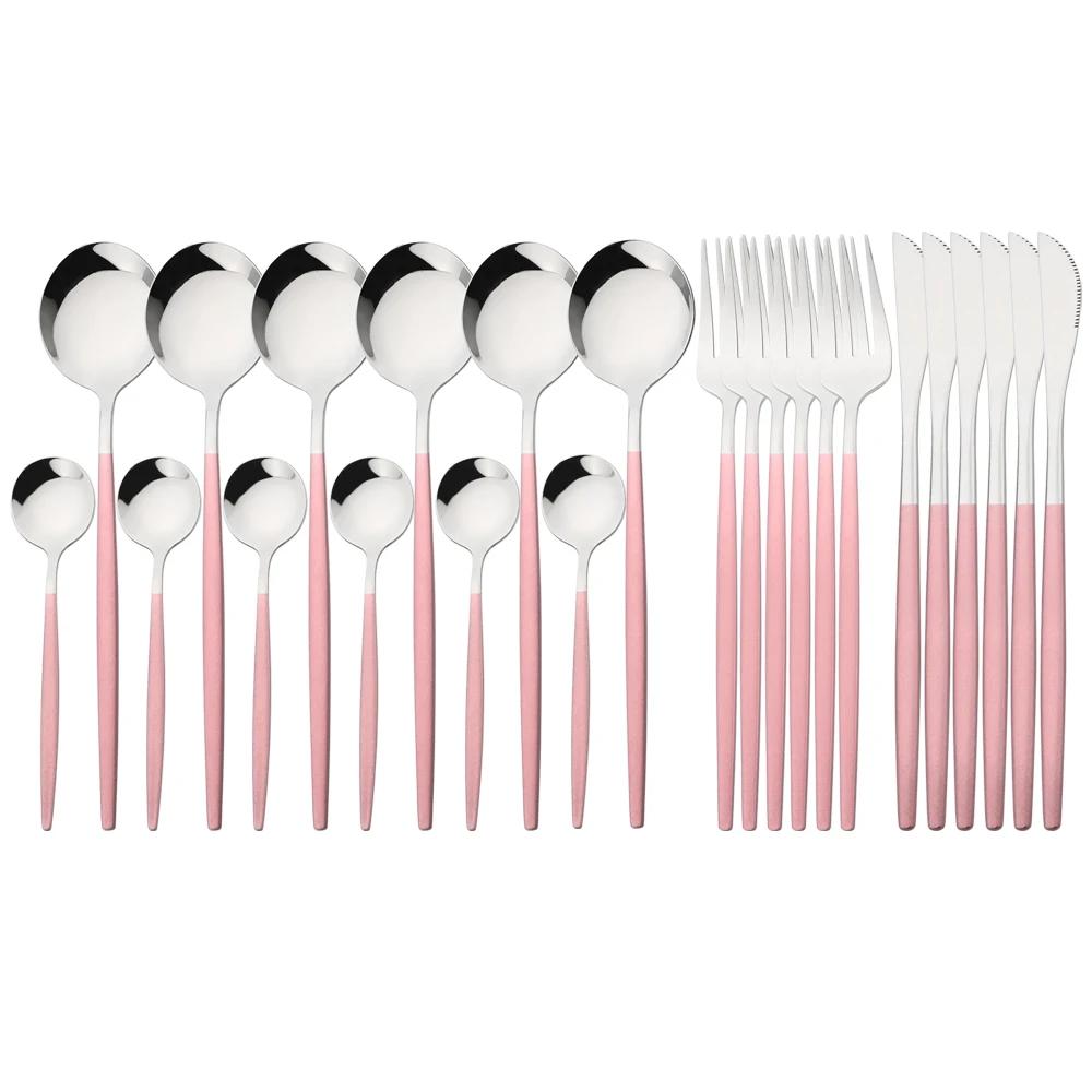 24Pcs Blue Silver Stainless Steel Dinnerware Set Kitchen Fork Spoon Knife Dinner Cutlery Set Western Flatware Tableware Set