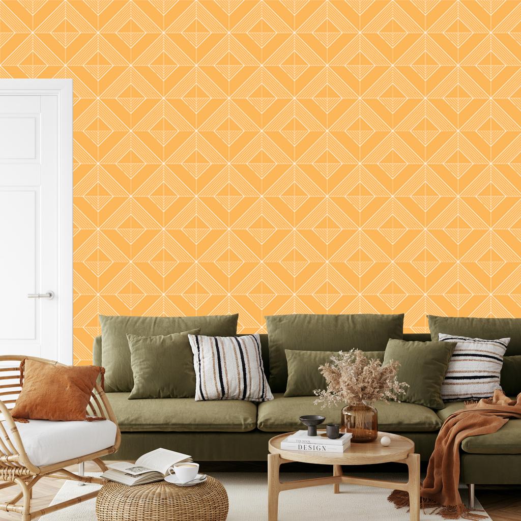 Geometric rhombus wallpaper, cream background, cream center, 50x1000