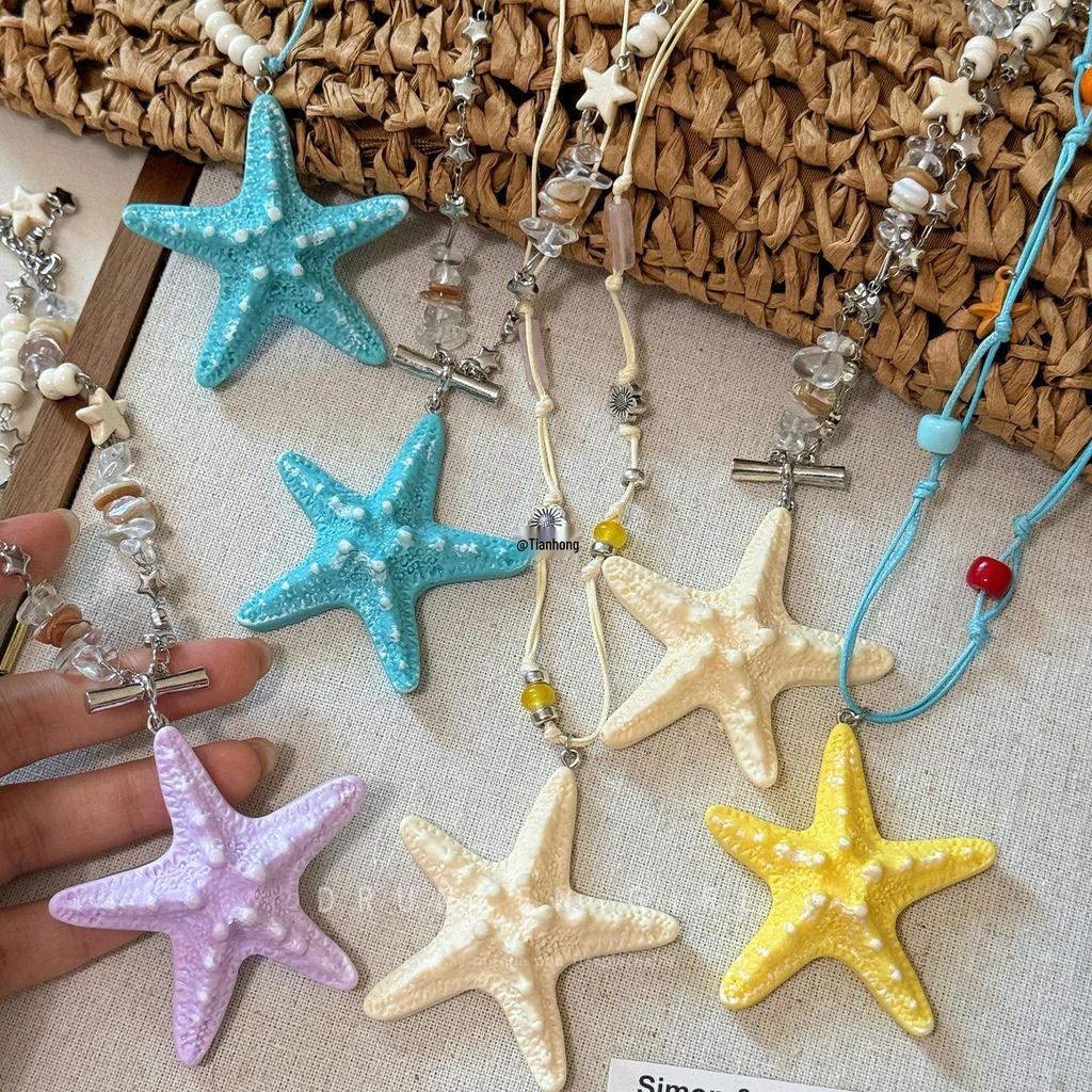 Bold Dopamine Color Block Starfish Necklace & Sweater Chain - Women's 2025 Collection