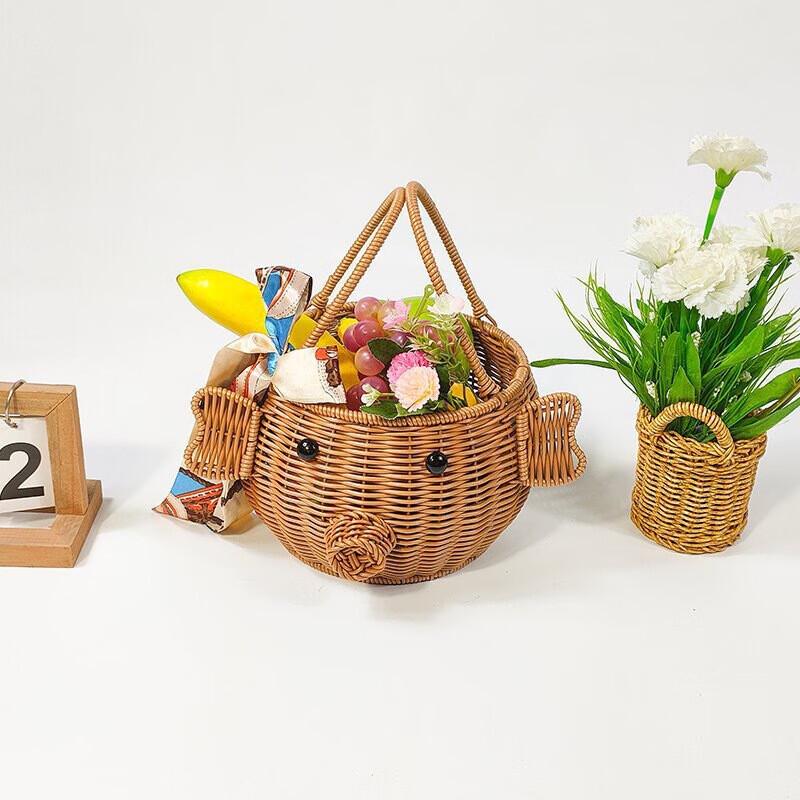 Imitation Rattan Woven Picnic Basket 19x19x16cm (27cm H)
