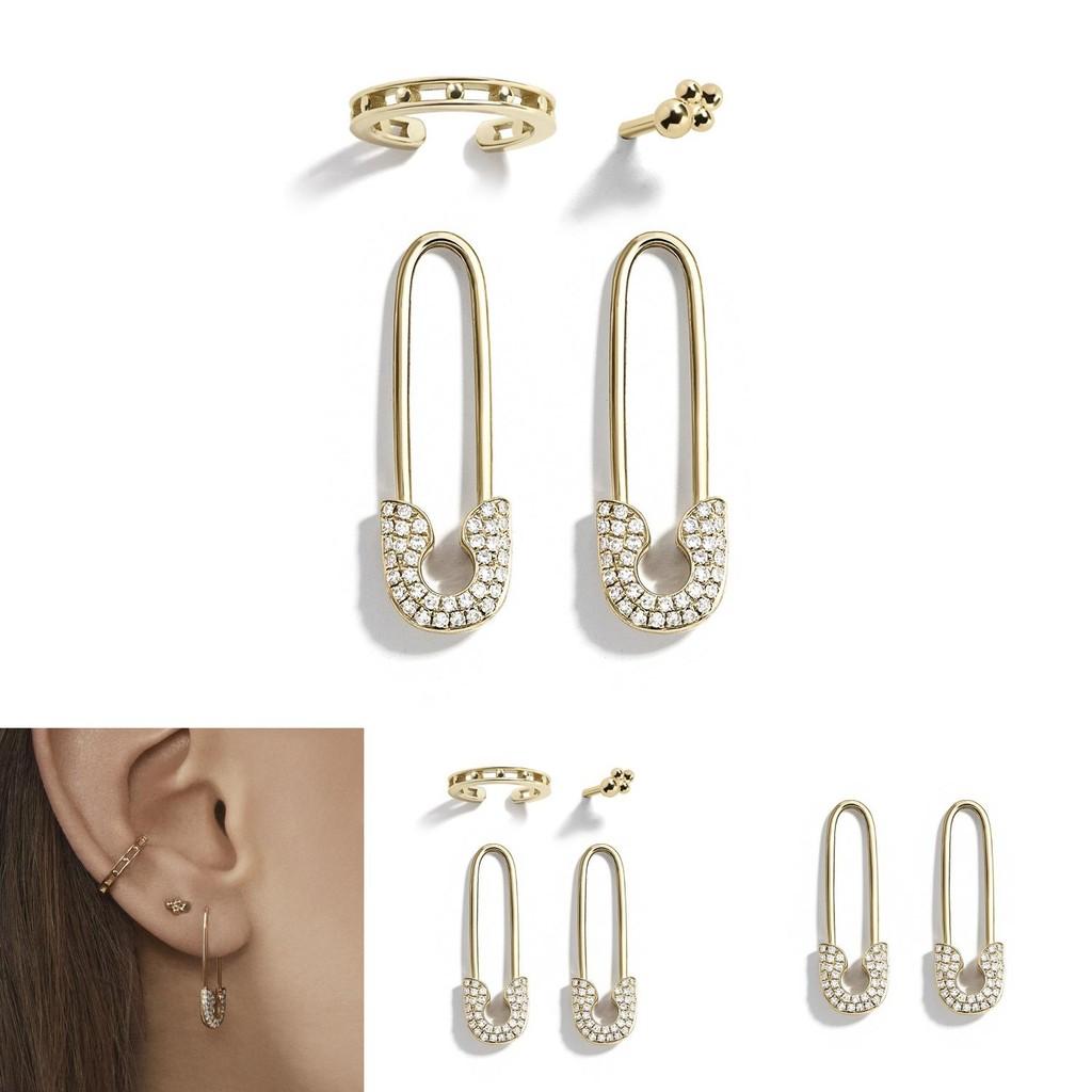 Sophisticated Alloy Earring Set With Rhinestone Details Minimalist Four-piece Set