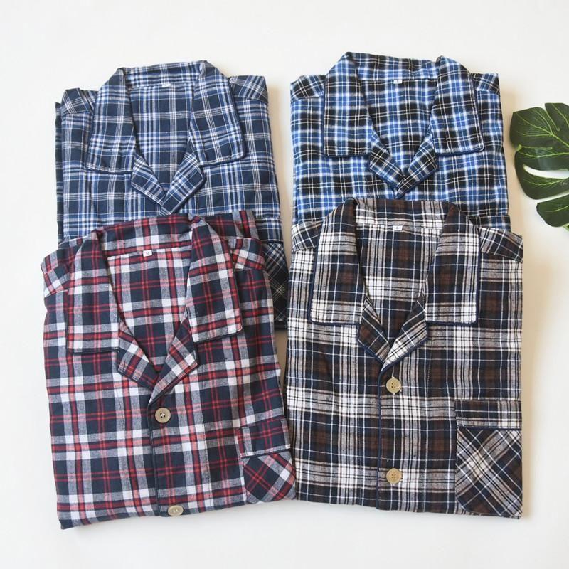 Foreign Trade Original Garment Men's Woven Cotton Plaid Long Sleeve Trousers Pajamas Set Spring and Autumn Casual and Comfortable Breathable Homewear