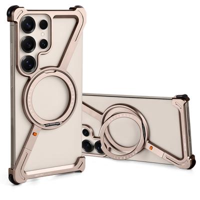 Oatsbasf Bezrámový kovový kryt na telefon pro Samsung Galaxy S25 Ultra s 360° otočným stojánkem Bumper Magsafe Ochranné kryty