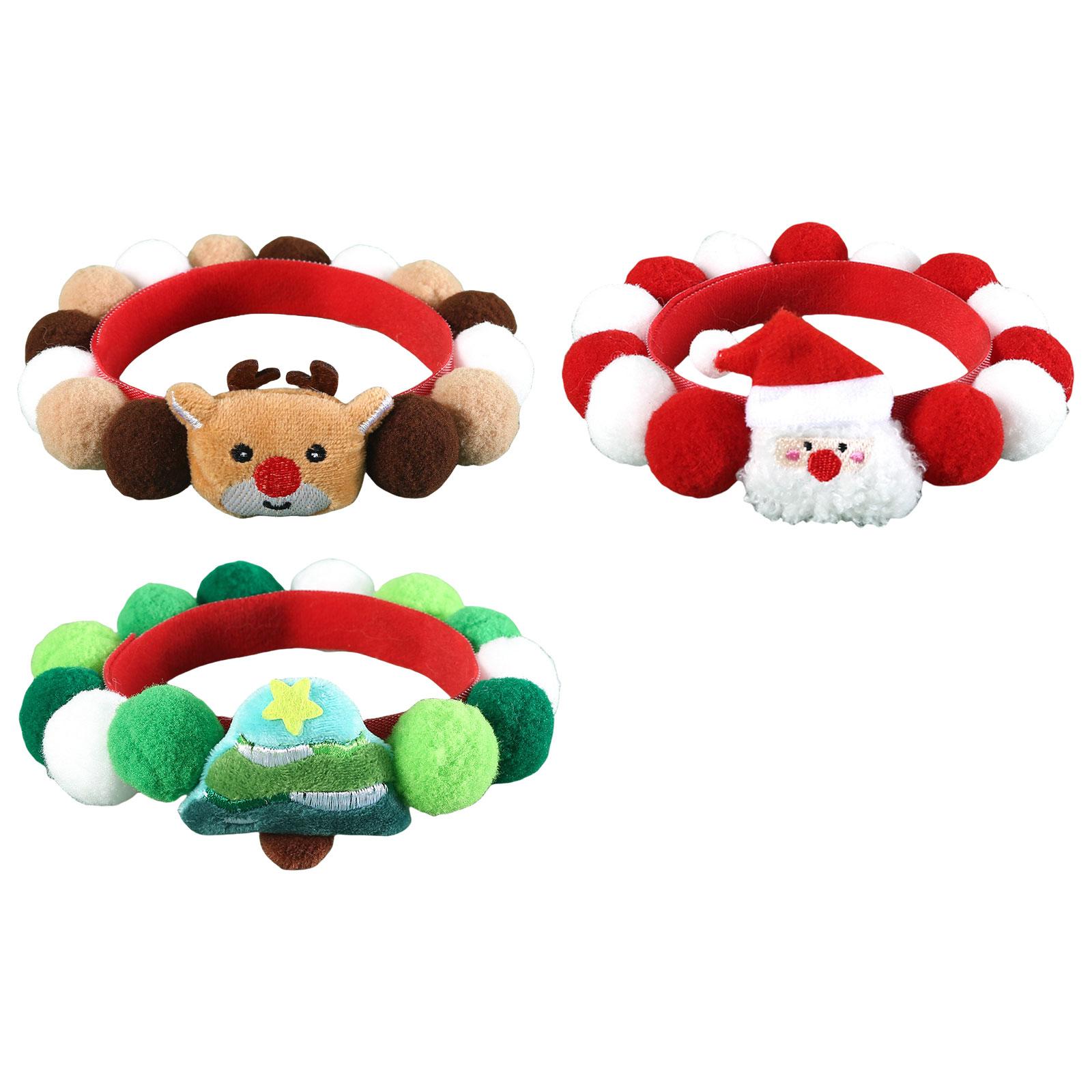 

Pack of 3 Plush Pet Collars with Colorful Pom Poms for Party Wear Christmas Seasonal Cat Collar for Festival Celebration M