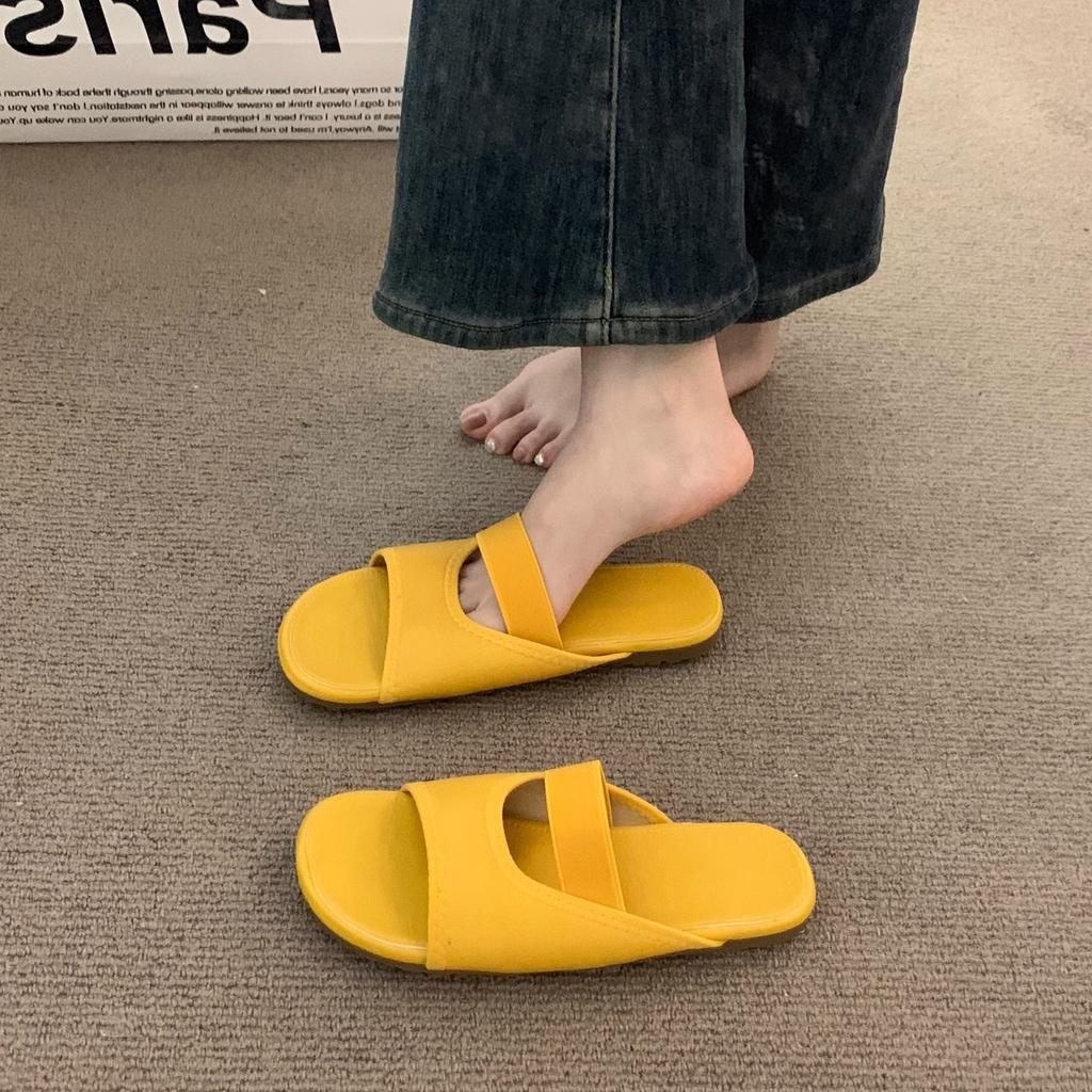 Late Evening Breeze Retro Brown Niche Open-toed Sandals Fairy Shoes 2025 New Summer Flat-bottomed Cool Slippers