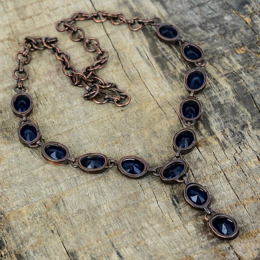 Facettierte Iolith-Halskette elektrogeformte Kupfer verstellbare Kettenhalskette handgefertigter Boho-Schmuck Edelstein-Halskette Geschenke für sie Kupferschmuck