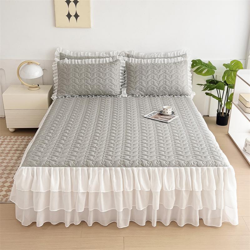 Koronka ze wzorem w kształcie serca Falbana do łóżka Wysokiej klasy Pikowana Szyfonowy dół Narzuta Miękka Wygodna Antypoślizgowa Prześcieradła Pościel