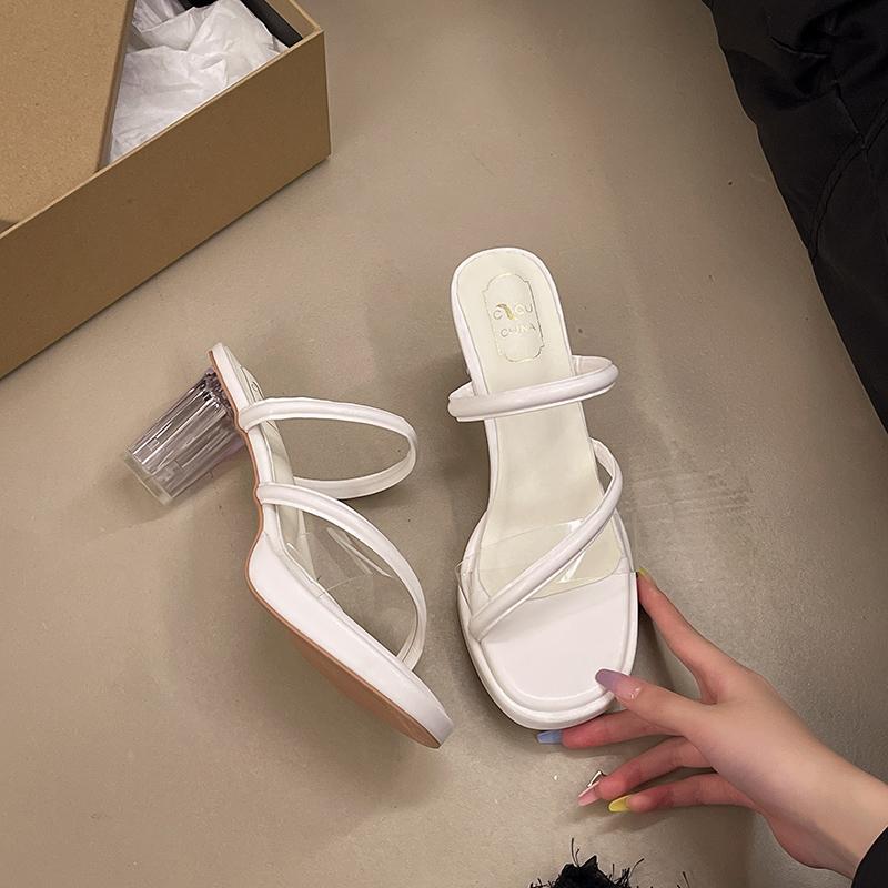 Women Sandals High Heels 7-9 Cm Silver Transparent Female Sandals Summer Sexy Nightclub Waterproof Platform Women's Shoes