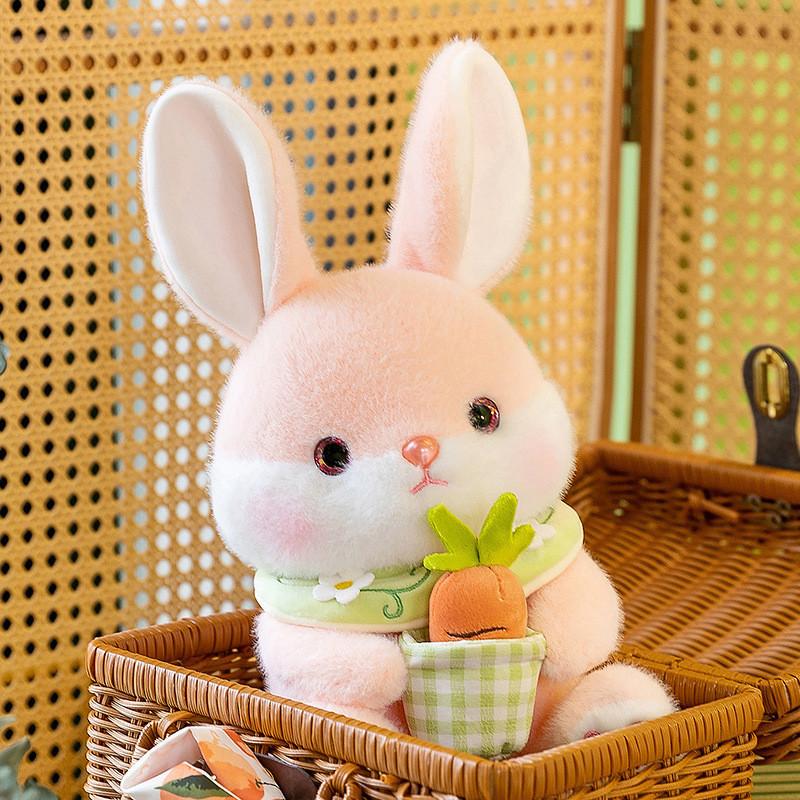 Cute White Bunny Plush Toy Soft Stuffed Animal Doll For Girls