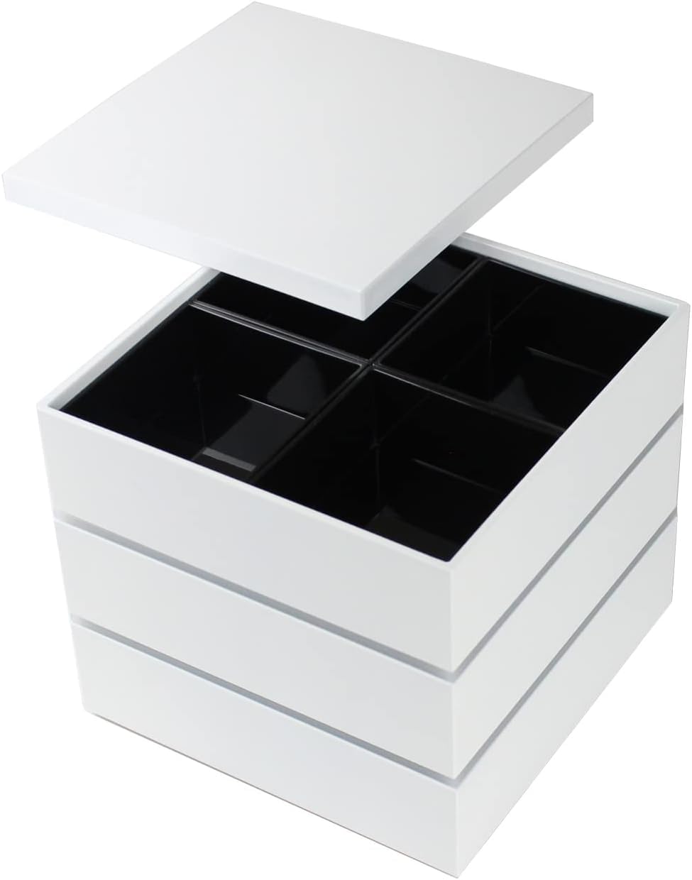 Квадратная трехъярусная коробка-джубако от Fujishiro Kogei (белый)