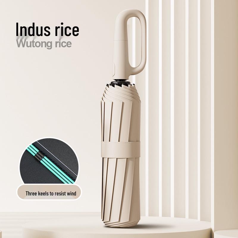 72-Rib Automatic Ring Buckle Umbrella: Portable, Reinforced, Dual-Use for Sun & Rain, Folding Hook Design for Men & Women