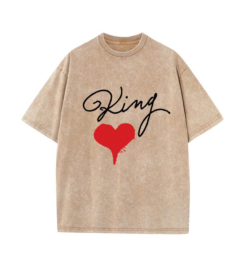 2025 Summer 100% Cotton Washed Old Craft Oversized T Shirt Big Size O-neck Oversized Men T Shirt King Letter Printing