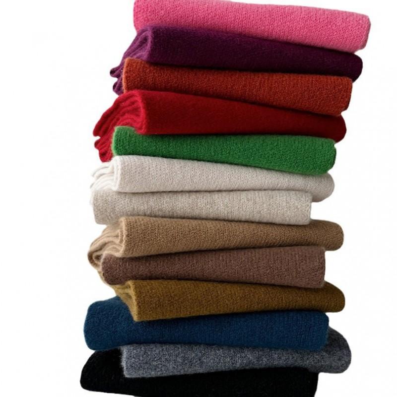 Winter 100% Pure Wool Scarf Solid Color Warm Knit Neckwear Couples Women
