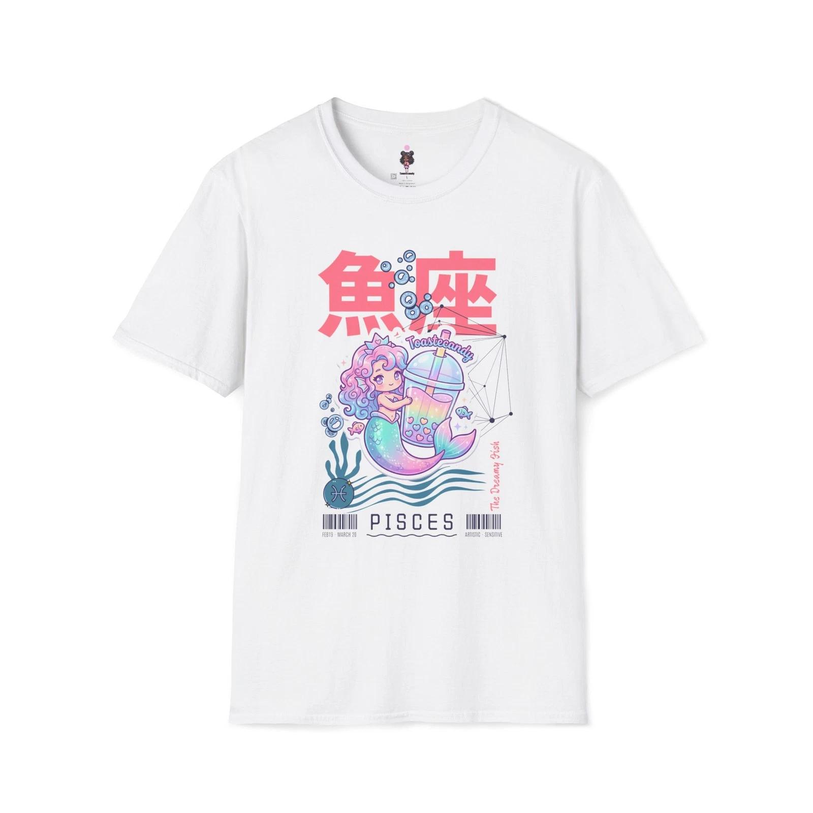 Pisces Mermaid T-Shirt | Zodiac Fish Illustration, Japanese Kanji 4XL