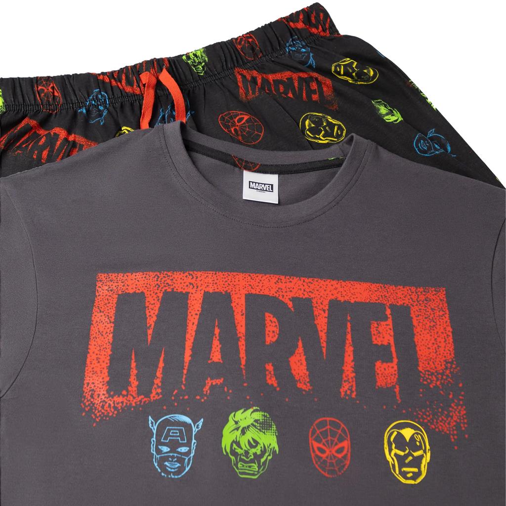 Marvel Avengers Męski komplet długiej piżamy z krótkim rękawem i logo