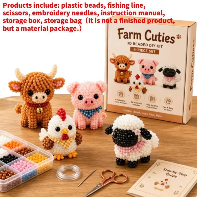 Kleines 3D-Tier-Bastelset mit Perlen und Kunststoffmaterialien für DIY-Tierdekoration und Kinderkreativität