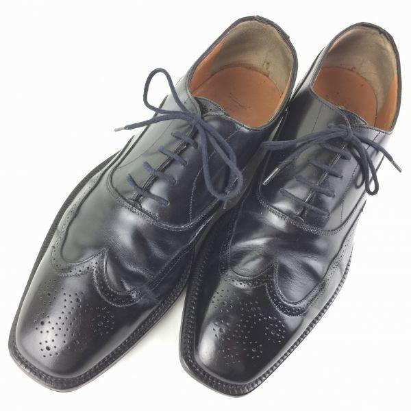Mckay Construction All Leather Made in Italy Wingtip Business Shoes Black size 9.5 27.5-28.5 Men's(USED)