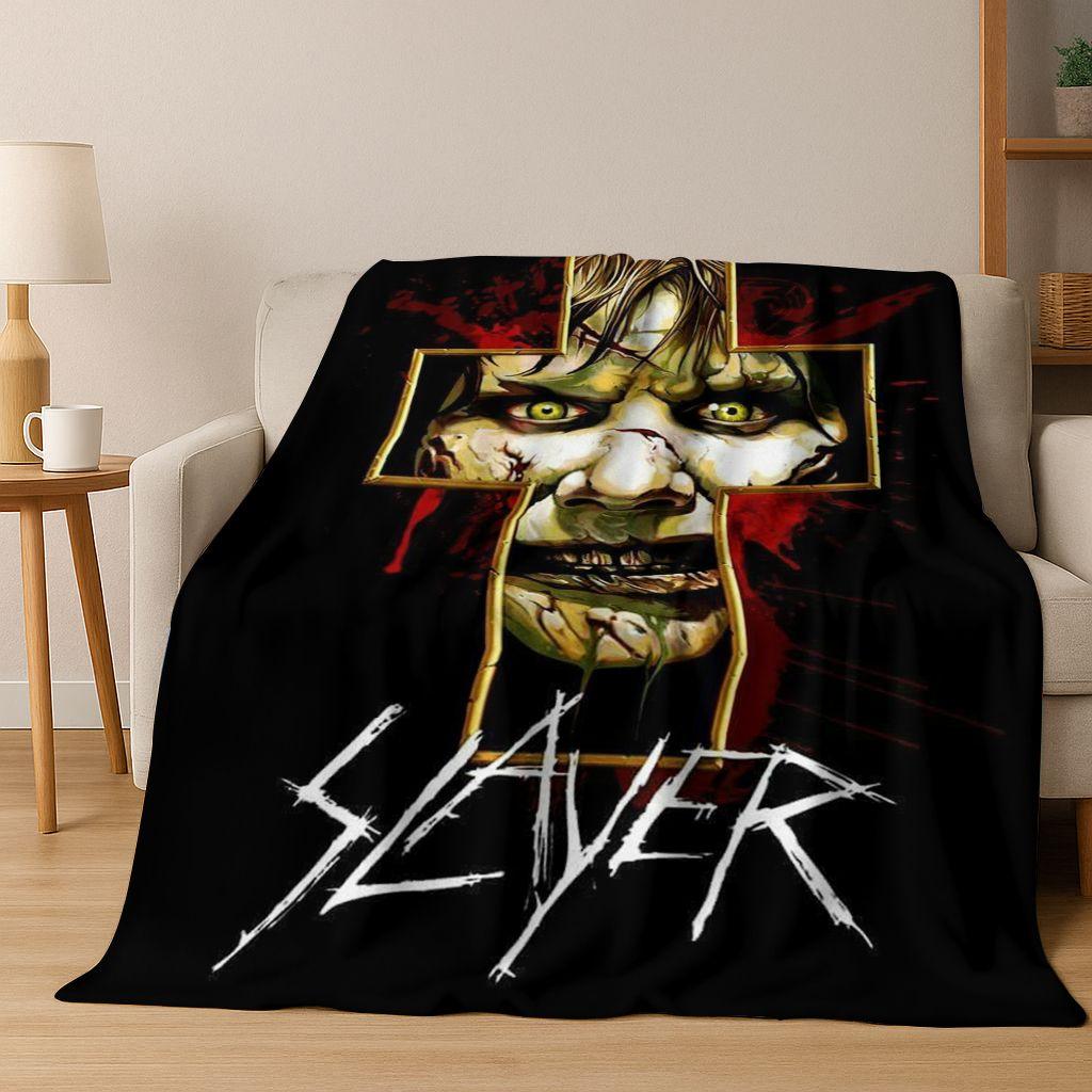 2026 Slayer Heavy Metal Rock Band Skull Art Flannel Blanket,Cozy Soft Throw Blanket for Home Bedroom Bed Sofa Picnic Cover Gift