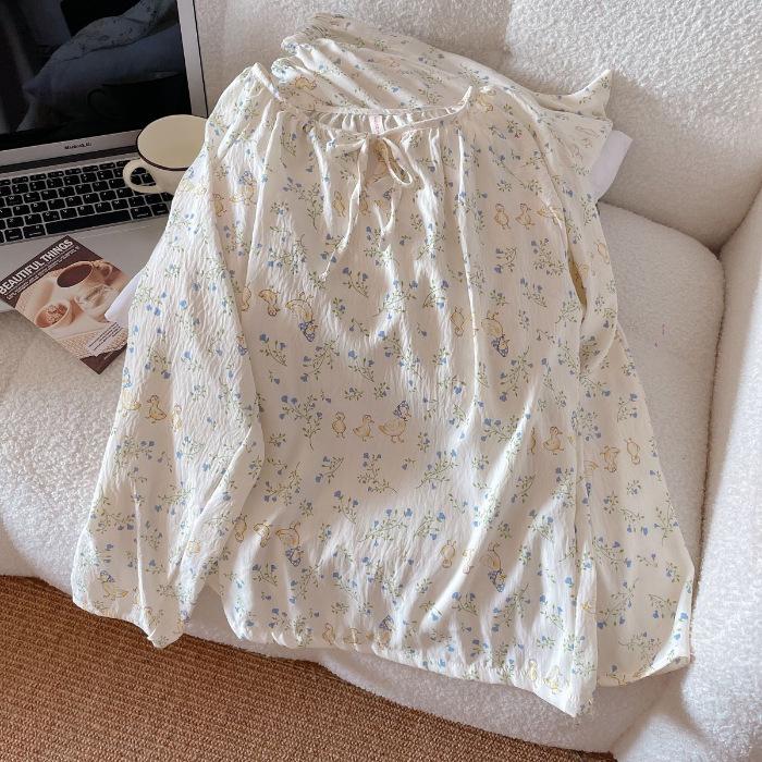 

Floral rabbit pajamas women s cloud cotton pullover spring and autumn long-sleeved trousers cartoon cuihua loungewear set XXL