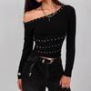 2026 Trendy One-Shoulder Ribbon Stud Slim Fit Top