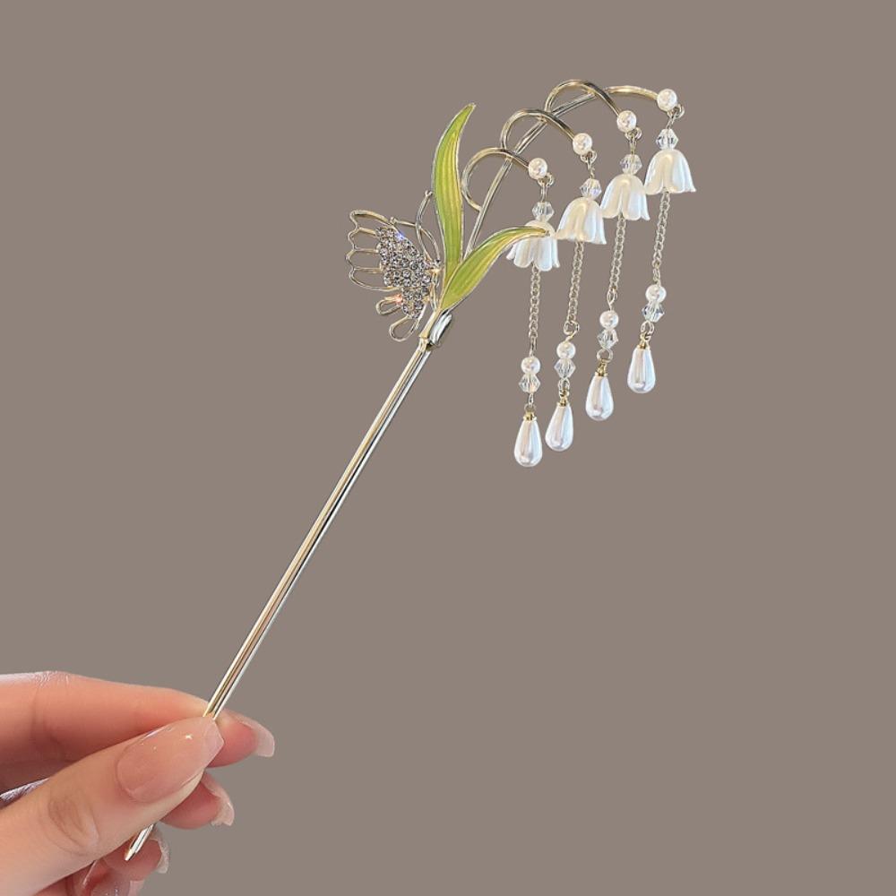 

Hair Stick Bell Orchid Flower Hairpin Elegant Ponytail Hair Accessories Korean Style Hair Fork A