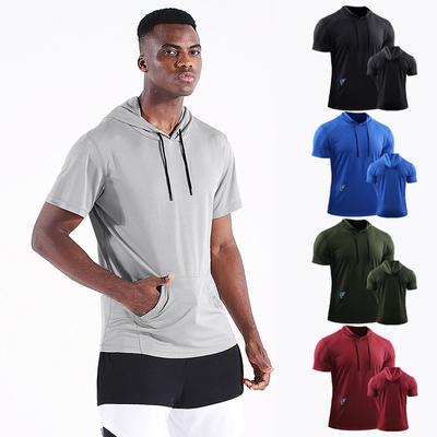 Herren Kurzarm Kapuzen Sport T-Shirt Sommer Sportbekleidung Tops Hoodie Fitness T-Shirt