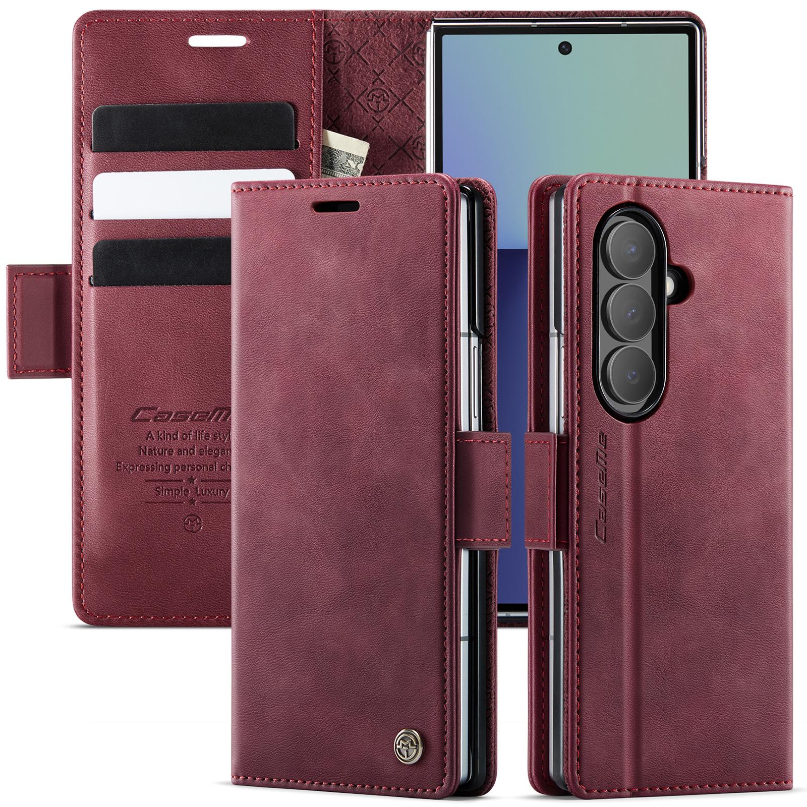 

Кожаный чехол-книжка для карт для Samsung Galaxy Z Fold 7 Магнитная крышка Противоударная подставка Coque For Galaxy Z Fold 7 красный