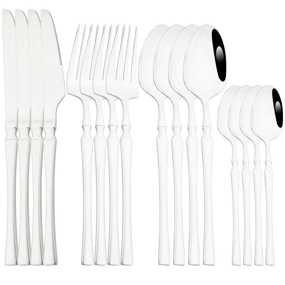 

Зеркальный Радужный Набор Столовой Посуды 16 Предметов Набор Столовых Приборов из Нержавеющей Стали Кухонный Западный Обеденный Нож Вилка Ложка Набор Домашний Набор Столовой Посуды серебряный