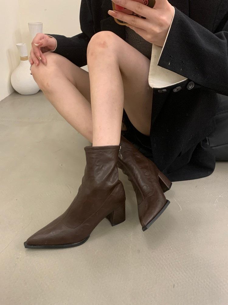 Pointed Boots Short Boots Women's 2025 New Autumn and Winter Women's Boots Niche Thin Martin Boots Thick Heel High Heels Short Boots