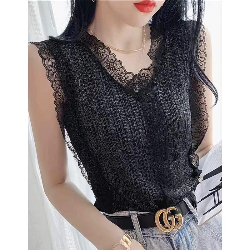 Damen Camisole mit Wimpernspitze - Harajuku Stil Glänzendes Strick Slimming Tank für Sommer 2025