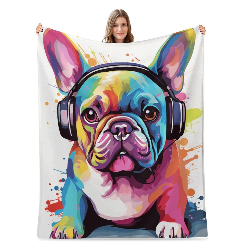 Cartoon bulldog Printed Blanket for Sofa Bed Travel Camping Living Room Office Conditioning Blanket for All Seasons Gifts