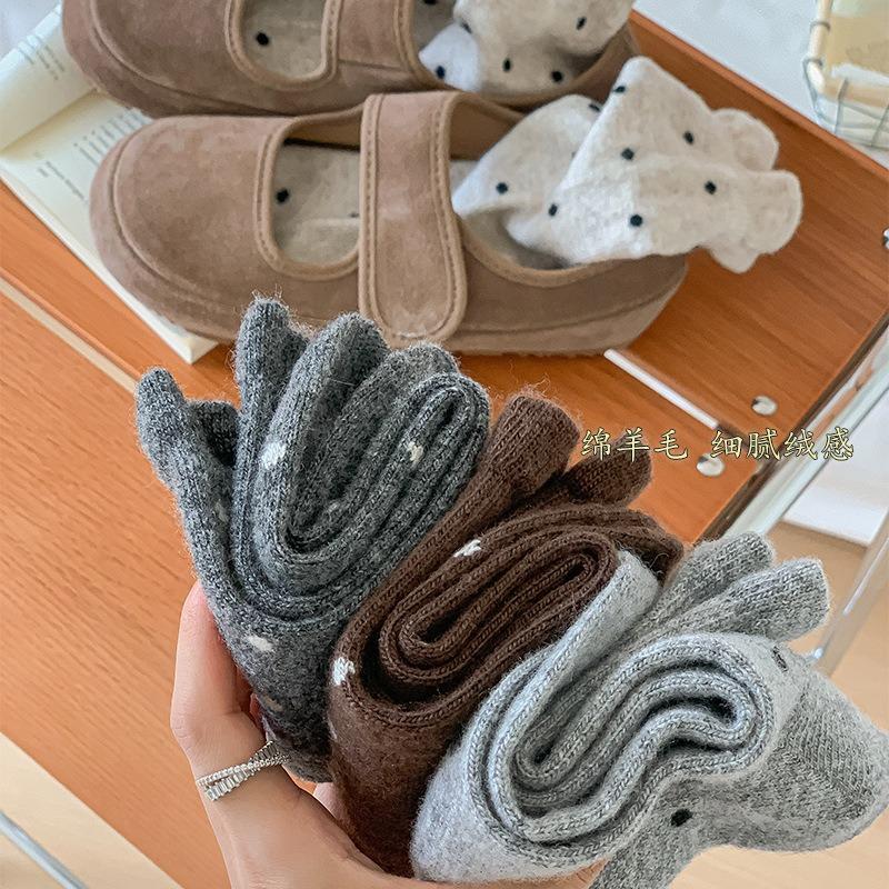 Lace Wool Socks for Women, Mid-calf Socks for Autumn and Winter, Thickened and Fleece, Warm, Polka Dot, Grey, Winter Long Socks