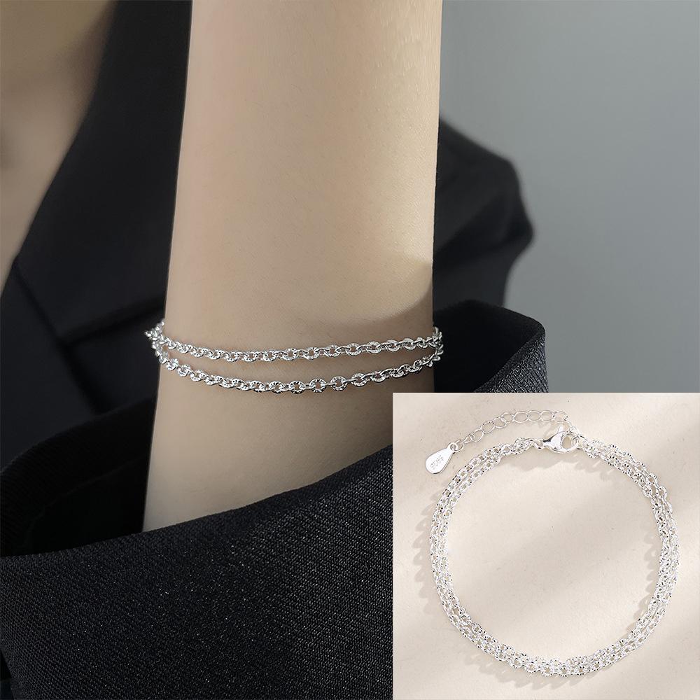 925 Silver Three-Layer Chain Circle Bracelet For Women Simple Exquisite Gift Wedding Accessories