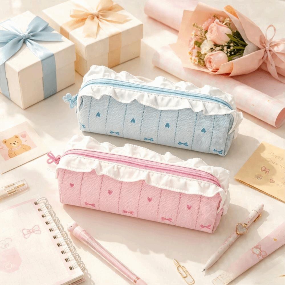 Lace Pencil Case Bow Stationery Organizer Makeup Bag Pen Bag Go To School