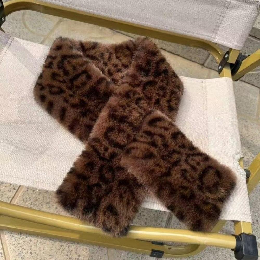 Lightweight Leopard Print Neckerchief Plush Material Neck Wrap Faux Rabbit Fur Scarf  Outdoor Wear
