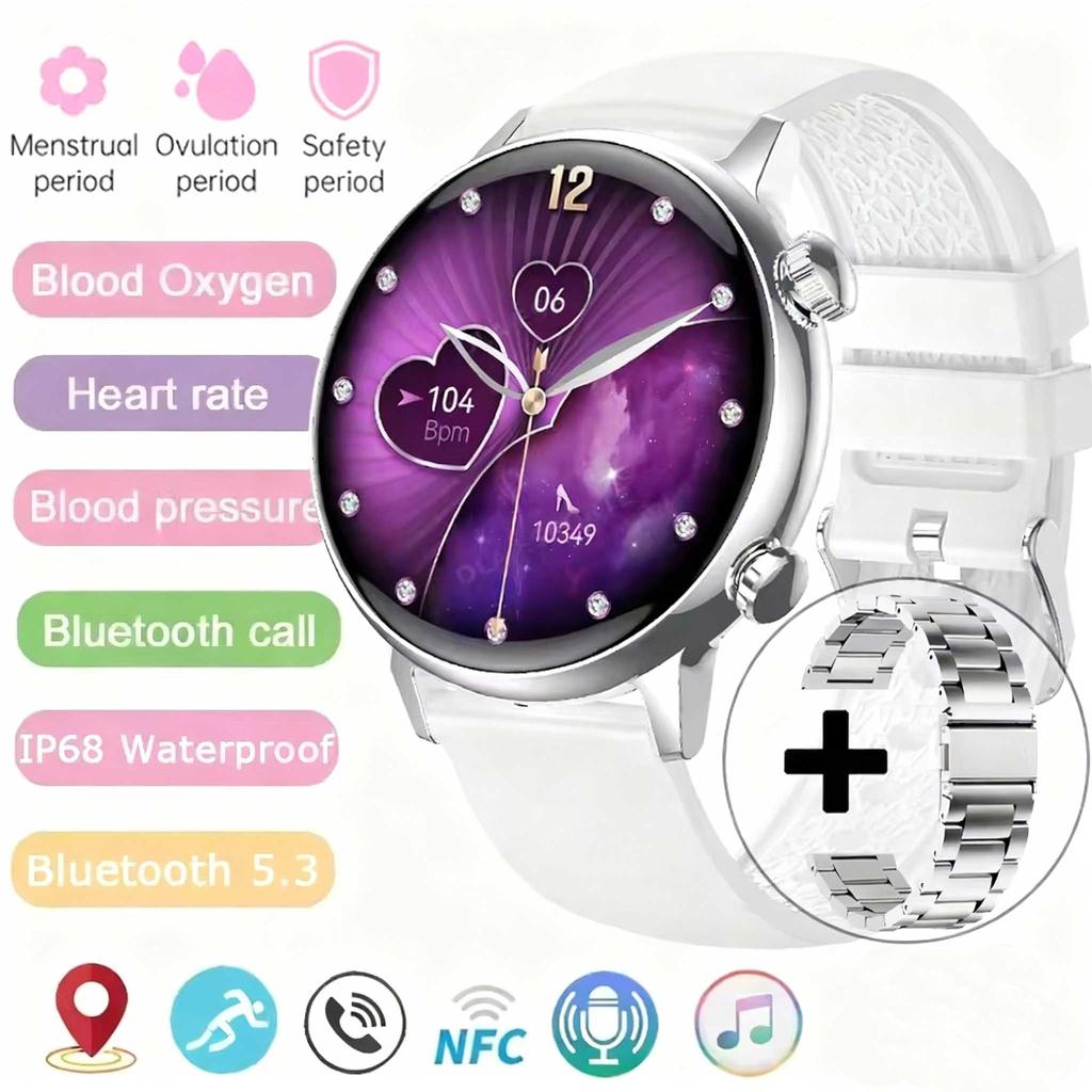 Smart Talk Watch Damen AMOLED Display NFC Steuerung Mass Dail Bluetooth Anruf Smartwatch Herzfrequenz Blutdruck Frauengesundheit