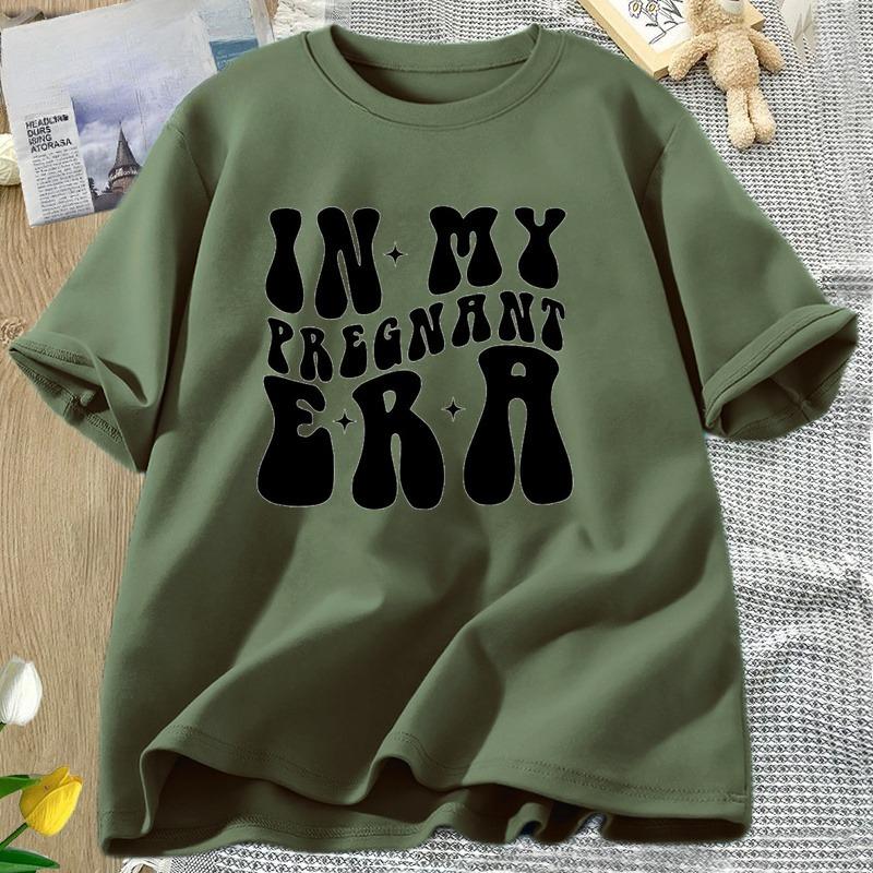 In My Pregnant Era Tshirt Funny Mama Mom Tshirt Cotton Short Sleeve Letter Print T Shirt Casual O Neck Harajuku Tees Oversized