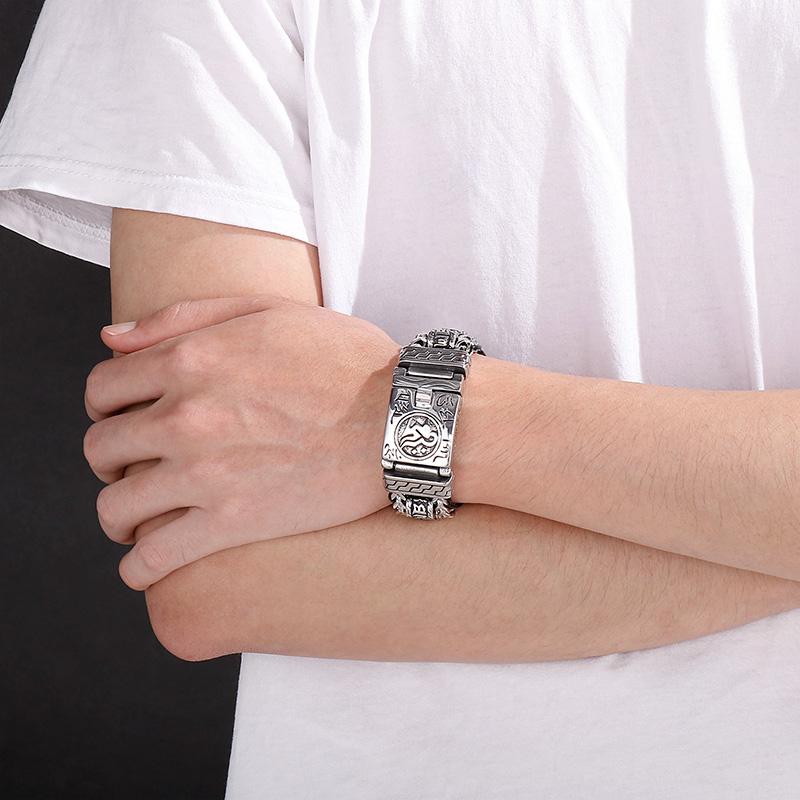 KALEN Om Mani Padmei Hum Heavy Men's Bracelet Hip Hop Vintage Punk Stainless Steel Charm Bracelet Fashion Gift Party Jewelry