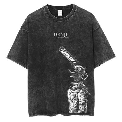 Anime Chainsaw Man Acid Tshirt Retro Vintage Washed Printed Graphic T Shirt Men Short Sleeve Tshirt Tops