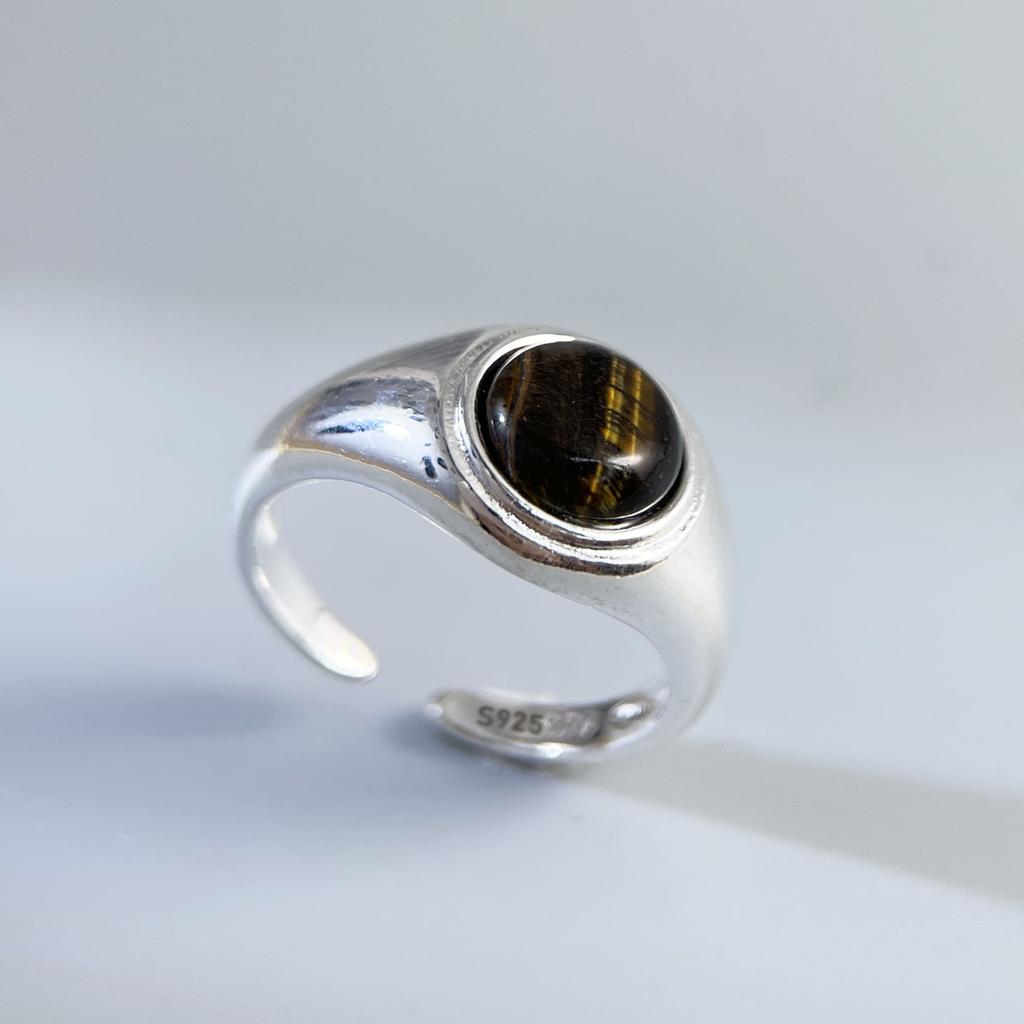 Xiaomi 925 Sterling Zilveren Ringen Voor Vrouwen Geometrische Fijne Sieraden Vinger Verstelbaar Eenvoudige Bruine Steen Ring Voor Feest Verjaardagscadeau