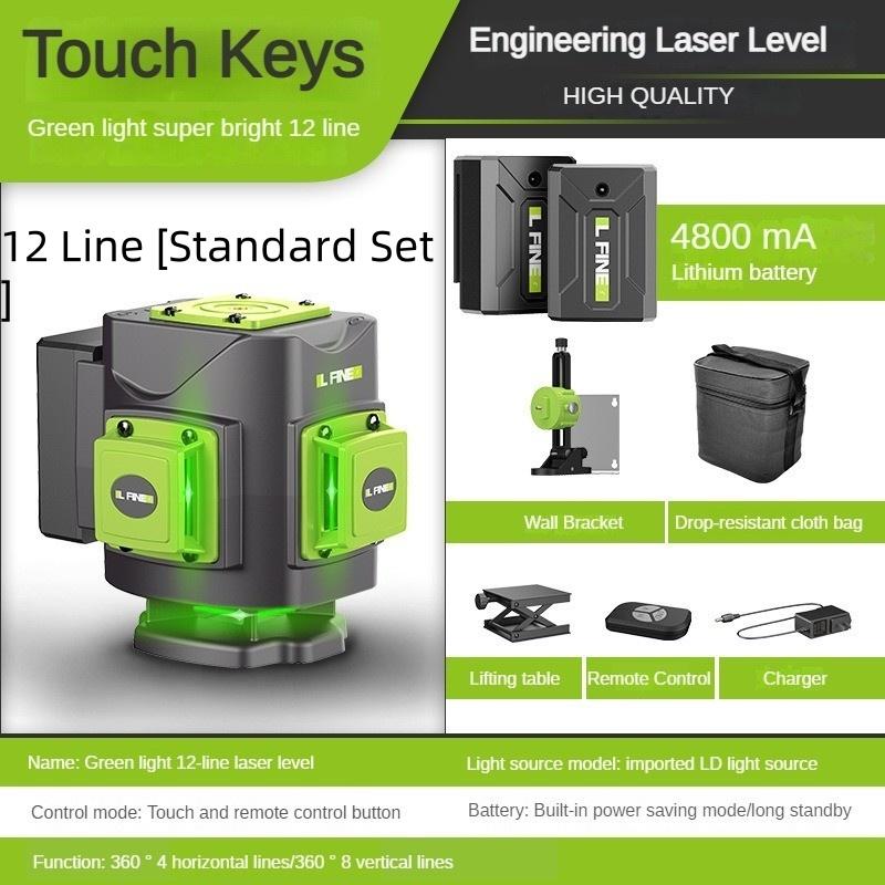 12/16 Line New Laser Level 360 ° Horizontal and Vertical Cross Green Line Projector Portable Auto Self-Leveling Measuring Tools