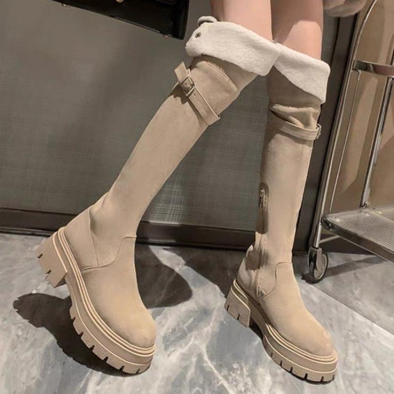 Women's Over-Knee High Boots Thick Bottom Large Tube Wrap High Boots Autumn Winter New Style Korean Version round Toe Rubber Sol