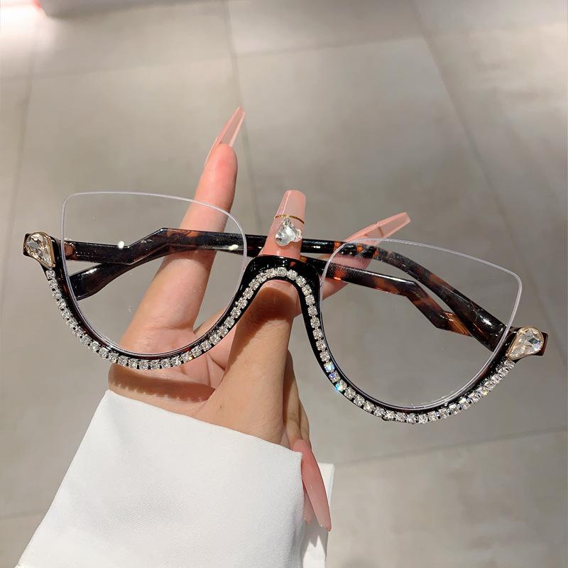 Vintage Anti Blue Light Optical Diamond Cat Eye Glasses Women For Female Luxury Brand Designer Myopia Prescription Eyewear Frame